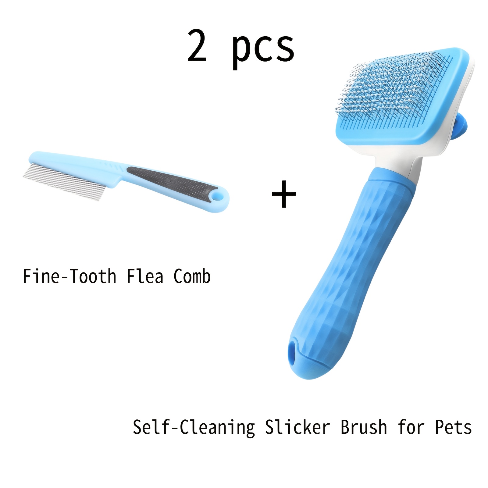 Comb Fine Tooth - 2pcs Pet Grooming Tool Set,Self-Cleaning Slicker
