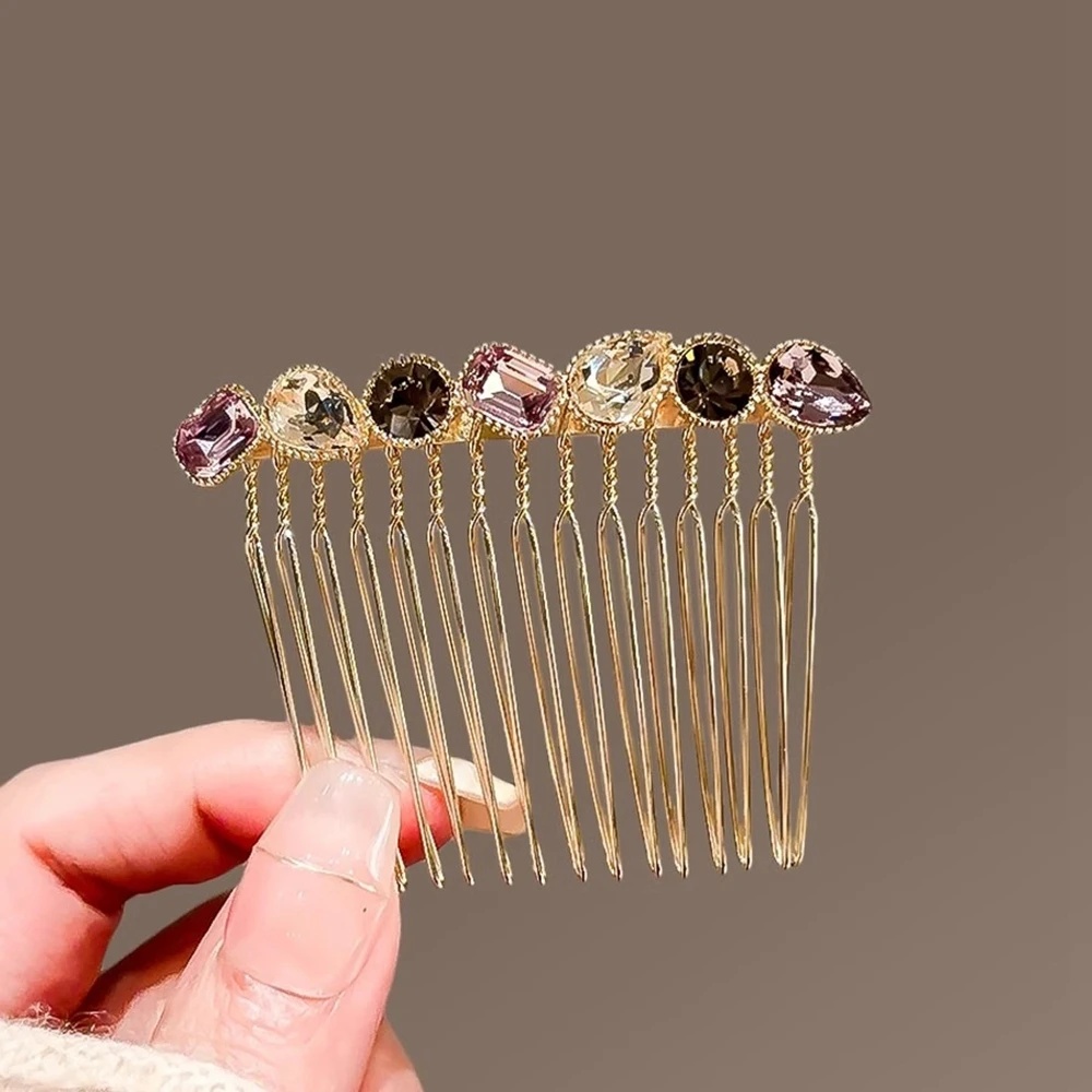 Comb Fine Tooth - Vintage Multicolor Gemstone Hair Comb Fine